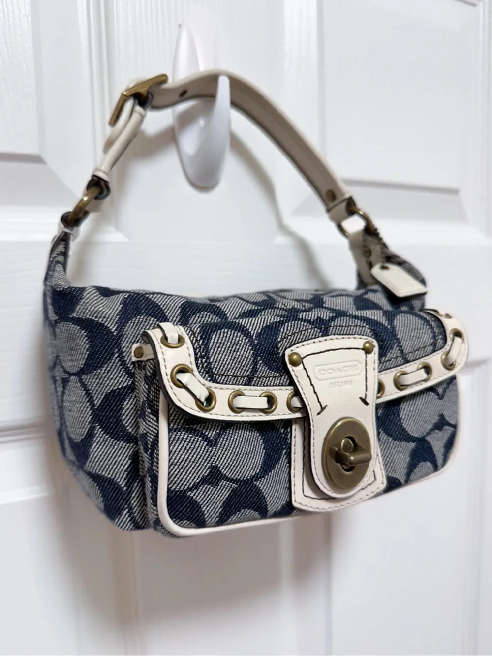 Coach 2006 Legacy Hamptons Mini Shoulder Bag Denim Signature Canvas Rare Y2K